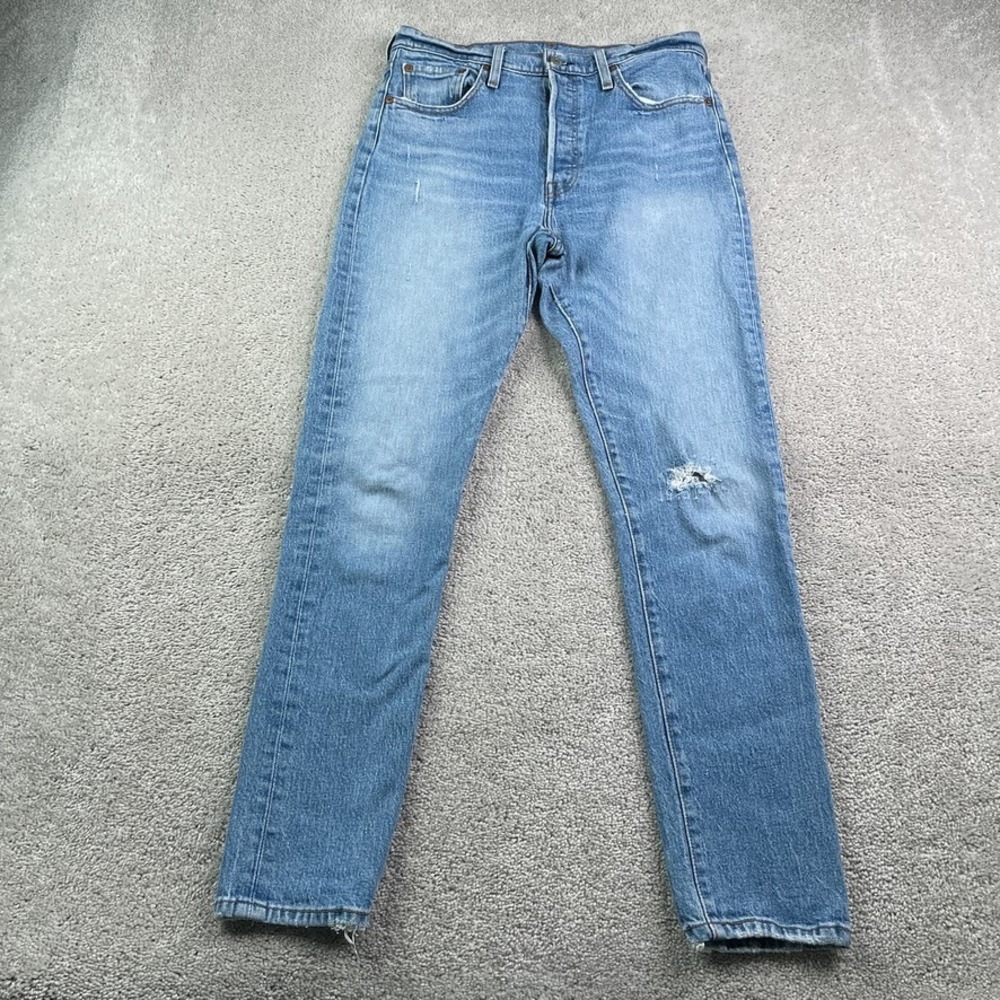 Levis Jeans Women 29 Blue 501 S Skinny High Rise Distressed Denim Button Fly